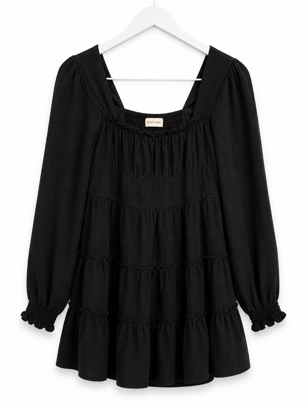 Altar'd State Black Babydoll Long-Sleeve Mini Dress